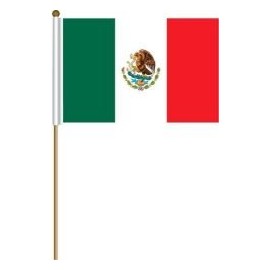 Mexico Large 12 X 18 Inch Country Stick Flag Banner on a 2 Foot Wooden Stick .. Polyester ... New