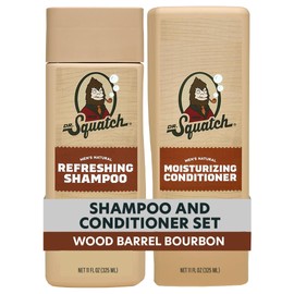 Dr. Squatch Men's Natural Shampoo and Conditioner Set – Sulfate & Paraben Free Natural Shampoo and Conditioner for Men – Scalp Nourishing Formula – Wood Barrel Bourbon (11 fl oz, 2-Pack)