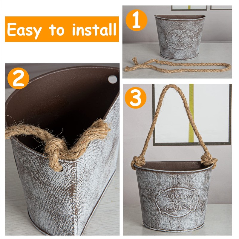 XONOR 4Pcs Galvanized Metal Hanging Wall Planter, Rustic Wall Flower
