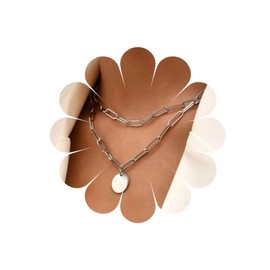 Allereya Vintage Layered Coin Disc Choker Necklace Retro Coin Pendant Necklace Punk Paper Clip Chain Necklace Silver Round Circle Necklace Jewellery for Women and Girls (Silver)