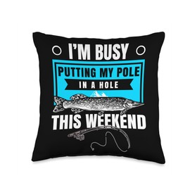 Ice Fishing Reel and Rod Combon Ice Fisher Ice Fishing Accessories for Men Fisherman Throw Pillow, 16x16, Multicolor