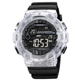 Gosasa Fashion Multifunction Watch for Men Big Dial Outdoor Sport Men's Digital Watches Date Casual Male Wristwatch Waterproof LED Back Light (White Black)