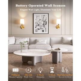 Ouyulong Battery Operated Wall Sconces Set of 2, Wireless Rechargeable Dimmable Wall Light with RGB Bulb and Remote for Bedroom, Living Room, Hallway (Gold)