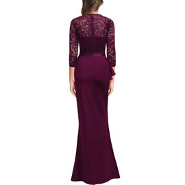 MISSMAY Women's Vintage Floral Lace Ruffle Half Sleeve Evening Party Formal Long Dress (Small, Burgundy)