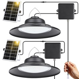 ropelux Solar Powered Shed Light Indoor Outdoor, 2000LM Daytime Available Pendant Light with Pull String, 2 Lighting Modes Solar Lights, IP65 Waterproof for Barn, Gazebo, Shop, Garage, Home (2Pack)