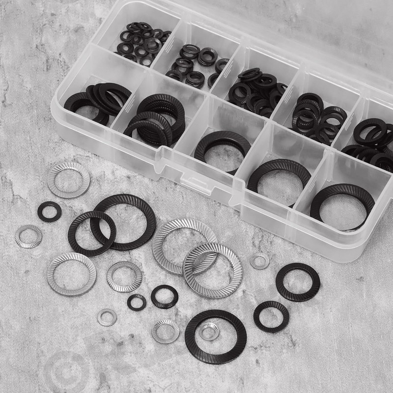 Rustark 160Pcs 9 Sizes 65Mn Double Side Lock Washers Black