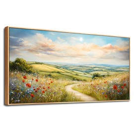 PHAOHUAXM Large Canvas Wall Decor For Living Room Wall Art For Bedroom Pastoral Mountain Path Landscape Painting Wood Frame Farmhouse Dining Room Office Home Decor Stretched Aesthetics 30"X60"