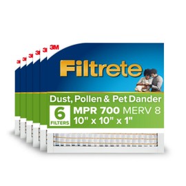 Filtrete 10x10x1 AC Furnace Air Filter, MPR 700, MERV 8, Tough on Pollen, Easy on Airflow, 3-Month Pleated 1-Inch Electrostatic Air Cleaning Filter, 6-Pack (Actual Size 9.81 x 9.81 x 0.81 in)