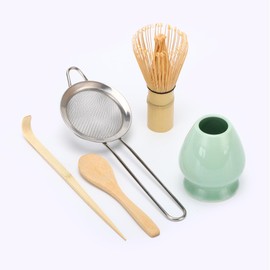 DiDiBirDi Matcha Whisk Set, Bamboo Matcha Whisk Set, Bamboo Matcha Whisk (Chasen), Traditional Shovel (Chashaku), Stainless Steel Strainer, Teaspoon, Whisk Holder (5 Pieces)