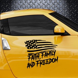 Faith Family & Freedom American Flag USA Patriotic Truck Car Decal Sticker | Multiple Sizes/Colors (8" Inch, Blue)