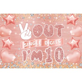 10th Birthday Backdrop Banner, Peace Out Single Digits I‘m 10 Birthday Photography Background Rose Gold, Happy 10th Birthday Decoration for Girls, 10 Years Old Birthday Poster Fabric 6x4ft (Rosegold)
