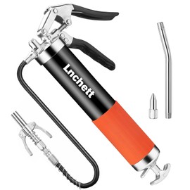 Lnchett Grease Gun with Quick Release Coupler, 9000 PSI Professional Heavy Duty 14 oz Pistol Grip Grease Gun with 18 Inch Spring Flex Hose, 1 Extension Rigid Pipe and1 Sharp Nozzle Included