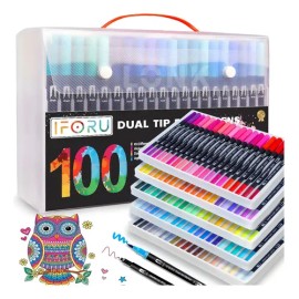 Plumones Iforu 100 Colores Doble Punta Pincel Tinta al Agua Para Colorear