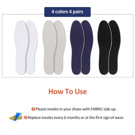 Sintege 4 Pairs Breathable Shoe Insoles for Men and Women Soft Sweat Absorbing Insoles for Daily Comfort Replacement Improve Foot Posture Balance Strength (Classic,11.8 Inches)