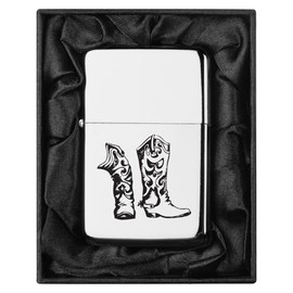 ROLYAD Lighter in Black Silk Lined Gift Box Cowboy Cowgirl Boots (Chrome)