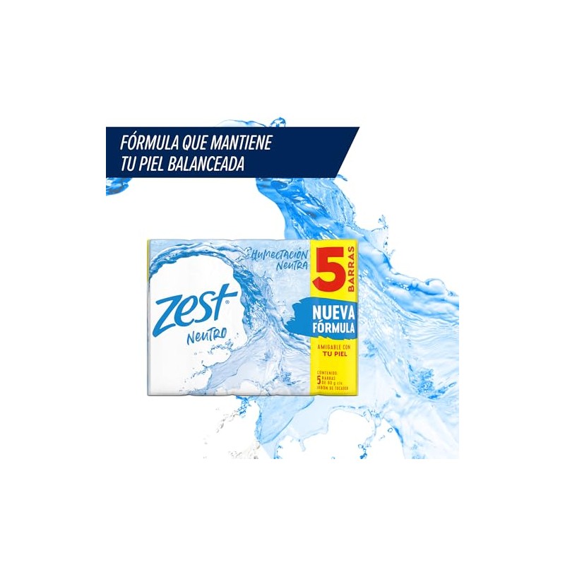Zest Jabón Neutro Suave Barra, 90g (5 Piezas)
