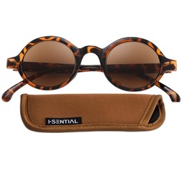 I-Sential Reading Sunglasses Tortoise Brown Frame UV400 Brown Tinted Lens Sun Readers Mens Womens Retro Classic & Case +2.00