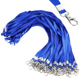 E&EY 50 Pack Lanyards Bulk for id badges Badge Holder Lanyard Flat Nylon Clip Swivel Hooks (Blue)