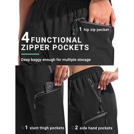 BVVU Women's Cargo Capris Hiking Pants Lightweight Quick Dry Joggers Outdoor Waterproof Workout Pants with Pockets Black
