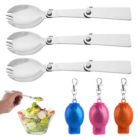 ANNASAMDO 3-Piece Foldable Fork and Spoon Set, Foldable Cutlery for Takeaway, Stainless Steel Folding Cutlery with 3 Plastic Containers for On the Go, Travel, Camping, Picnic, Other Outdoor Activities