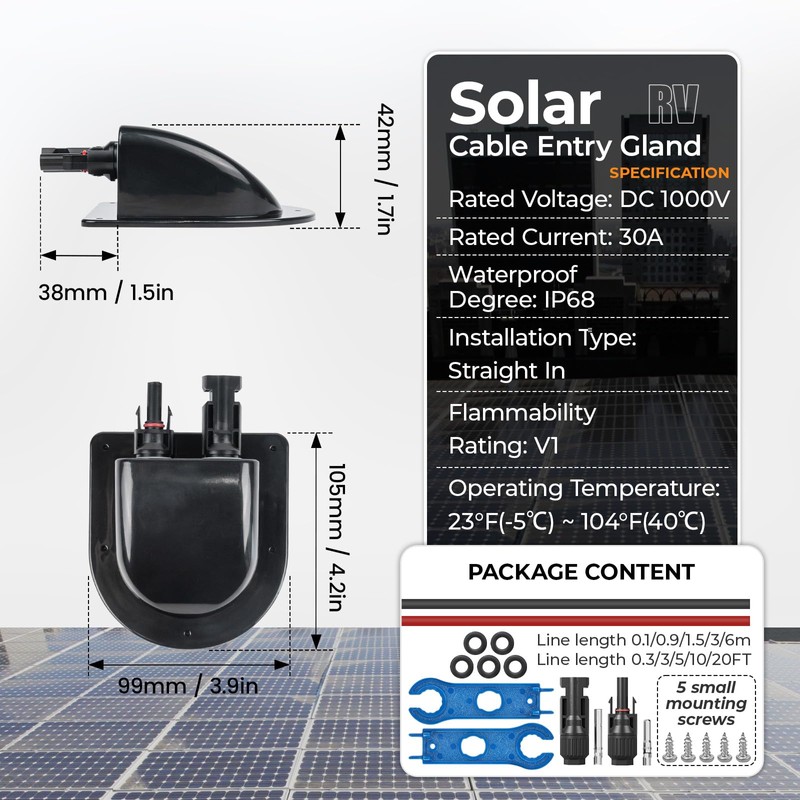 Pjerjzn Solar Cable Entry Gland with 10AWG Solar Cable and