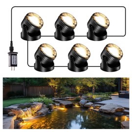 POPOSOAP Pond Lights, 6-in-1 Warm White Underwater Pond Lights, IP68 Waterproof LED Landscape Spotlights for for Pond, Garden, Patio, Fountain, Pool, Waterfall Decoration(6 Head Lamps)