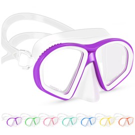 Supertrip Kids Swimming Goggles, Snorkel Mask with Nose Cover, Tempered Glass Diving Mask for Youth Boys Girls Age 6-14