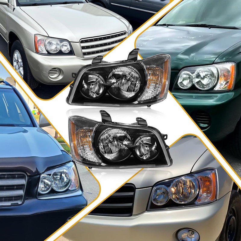 Headlight Assembly Compatible with Toyota Highlander 2001 2002 2003 Halogen