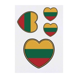 4 x 'Lithuania Flag Heart' Temporary Tattoos - Water Resistant, Skin-Safe, Non-Toxic Transfers, Mixed Sizes (TO00062766)