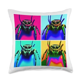 Terrarium Fan Shirts, Reptiles, Invertebrates, Ter Jumping Spider, Jumpingspiders, Andy Warhole Style, 4 Fields Throw Pillow, 18x18, Multicolor