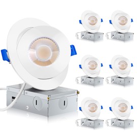 KnLnny Ware Gimbal Recessed Lighting 4 Inch 6 Pack, Ajustable Ceiling Light,Retrofit Eyeball Can Lights with Junction Box,5 Color Selectable,Airtight,9W 750LM,Dimmable,White