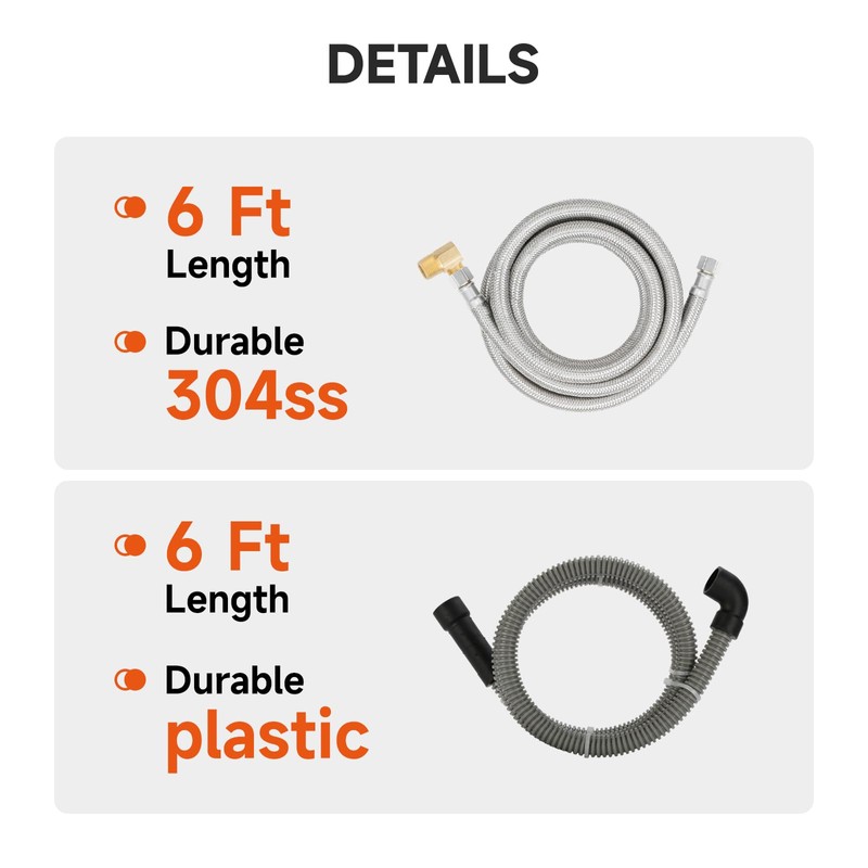Roastove Universal Dishwasher Installation Kit,6 Ft Stainless Steel Dishwasher Hose,Burst