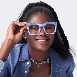 Zeelool Acetate Square Glasses with Non-prescription Clear Lens for Women Porsha ZJGA684057-01 Blue