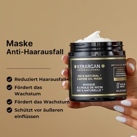 Kerargan - Haarmaske gegen Haarausfall mit Rizinusöl - Intensive Pflege für Trockenes und Brüchiges Haar - Angereichert mit Aloe Vera - Ohne Sulfate, GVO, Mineralöl - 500ml