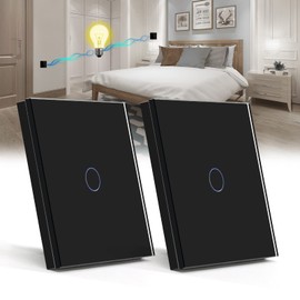BSEED BSEED Lichtschalter 1 Fach 2 Weg Wandschalter geh?rtetes Glas Touchscreen-Schalter 86mm Unterputzschalter Schwarz - 2 Pack(Nicht Smart Schalter)