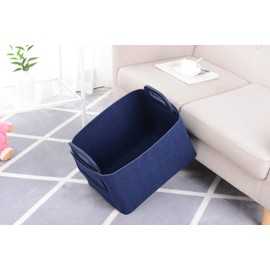 Storage Basket Felt Storage Bin Collapsible& Convenient Box Organizer with Carry Handles for Office Bedroom Closet Babies Nursery Toys Laundry (Navy Blue, 17.9inch（L）×12.2inch（W）×11.6inch（H）)