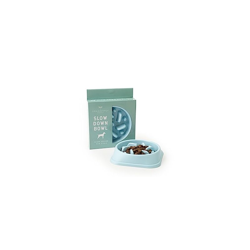 Dragonfly, Slow Down Slow Feeder Dog Bowl (Blue)