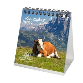 Cow Magic Desk Calendar 10 cm x 10 cm for 2026 Cows Beef Veal Gift Set Contents: 1 x Calendar, 1 x Christmas Pendant (Total 2 Pieces)