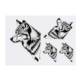 4 x 'Mexican Wolf Profile' Temporary Tattoos - Water Resistant, Skin-Safe, Non-Toxic Transfers, Mixed Sizes (TO00071694)