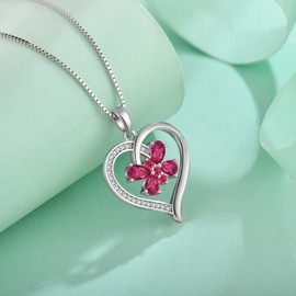 Blaniy Heart Butterfly Necklace 925 Sterling Silver Ruby Necklace July Birthstone Pendant Animal Butterflies Necklace Jewelry Gifts for Women