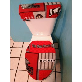 OHIO STATE BUCKEYES BLOCKS FLEECE TOILET SEAT LID AND TANK TOP COVER SET