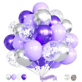Purple and Silver Balloons,12 Inch 60pcs Pastel Purple Balloons with Silver Confetti Balloons,Lavender Balloons for Mother's Day Birthday Baby Shower Graduation Wedding Party Decorations