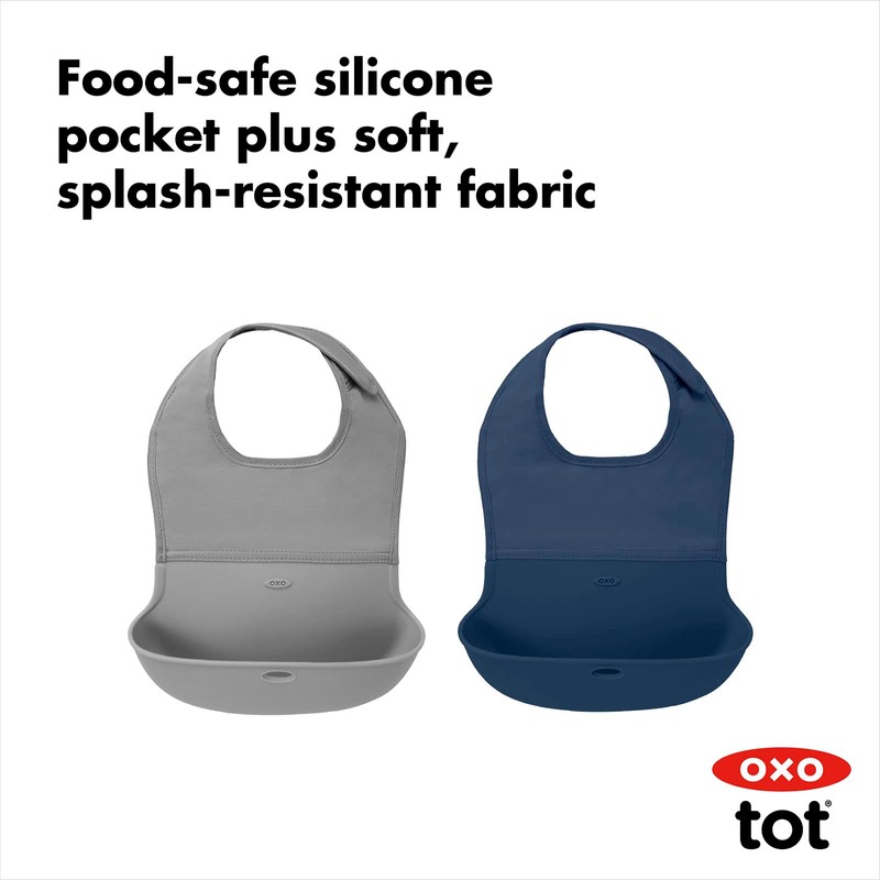 OXO Tot Roll-Up Bib 2 Pack Gray/Navy