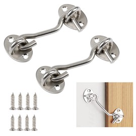 AidShunn 3 Inch Hook and Eye Latch, 2 Pcs 75mm Silver Gate Hook Stainless Steel Cabin Hook, Hook Eye Latch Door Lock Hook Lock, Latch for Wooden Gates, Window Brace Gate Door Catch (3inch/75mm)