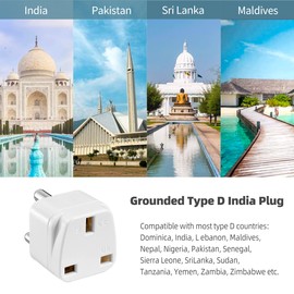HKFENG UK to India Plug Adapters Travel Adaptor Plug UK to India Type D Travel Adapter UK for Indian Pakistan Sri Lanka,Burma,Maldives Iraq Nepal Yemen Zambia (White 2 Pack)