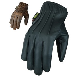 Texpeed Mens Leather Motorcycle Gloves Lined With Protective Aramid - Short Cuff Lightweight Motorbike Biker Gloves - Black - XL