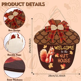TOARTi Welcome to The Nut House Wooden Sign (25x29cm) Fall Squirrel Nuts Front Door Sign Farmhouse Maple leaves Wall Hanging Thanksgiving Squirrel Wall Hanging for Outdoor Home Porch