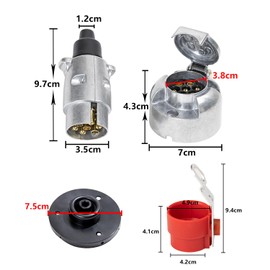 TAEUYYM Trailer Plug Socket 7-Pin 12 V Waterproof Aluminium Alloy Trailer Plug Socket 7-Pin with Trailer Plug Holder and Socket Rubber Seal for Trailers Lorries Cars Pack of 2