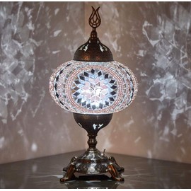 (15 Colors) Battery Operated Mosaic Table Lamp with Built-in LED Bulb, Turkish Moroccan Handmade Mosaic Table Desk Bedside Mood Accent Night Lamp Light Lampshade with LED Bulb,No Cord (Lilac)