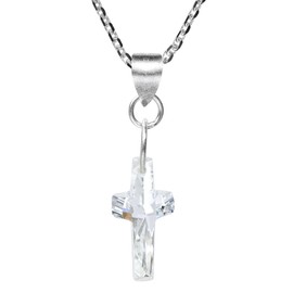 AeraVida Clear Fashion Crystal Cross of Faith .925 Sterling Silver Pendant Necklace